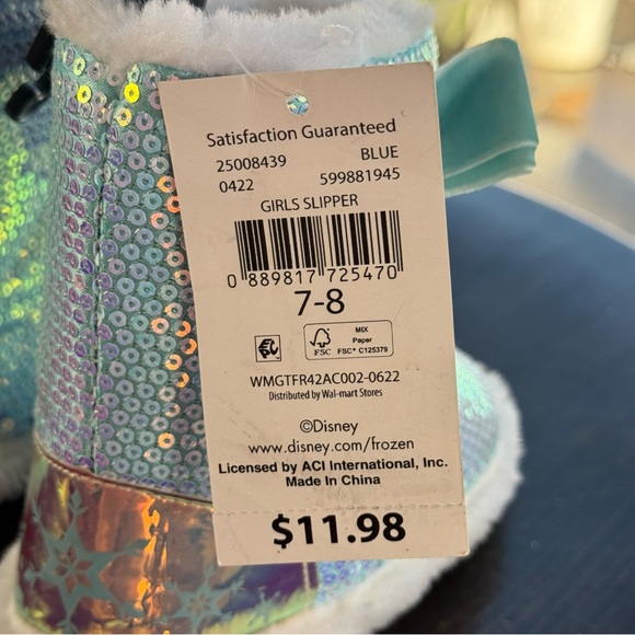 Frozen Elsa & Olaf Toddler Girl Slipper Blue Bootie Sequin Shoes size’s below - Picture 8 of 16